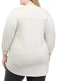 Plus 3/4 Sleeve Henley Tunic
