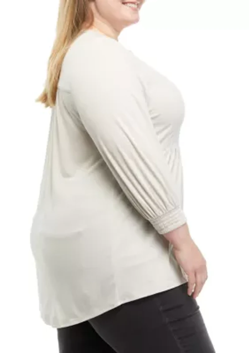 Plus 3/4 Sleeve Henley Tunic