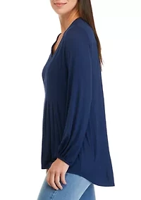 Petite Long Sleeve Tunic Henley Shirt