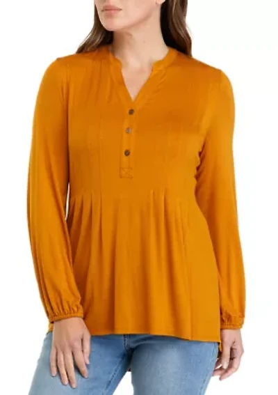 Petite Long Sleeve Tunic Henley Shirt