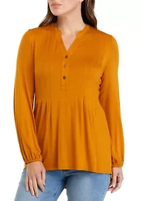 Petite Long Sleeve Tunic Henley Shirt