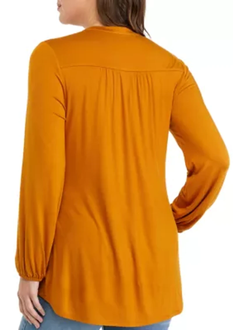 Petite Long Sleeve Tunic Henley Shirt