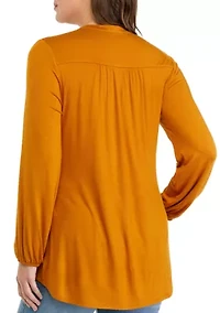 Petite Long Sleeve Tunic Henley Shirt