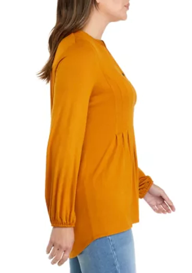 Petite Long Sleeve Tunic Henley Shirt