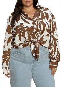 Plus Lover Printed Tie Front Blouse