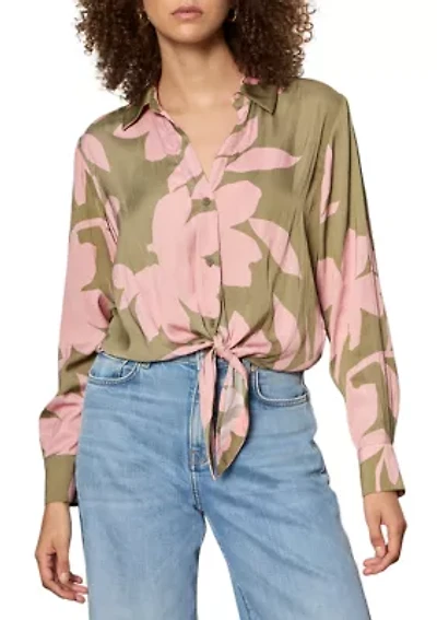 Plus Lover Printed Tie Front Blouse