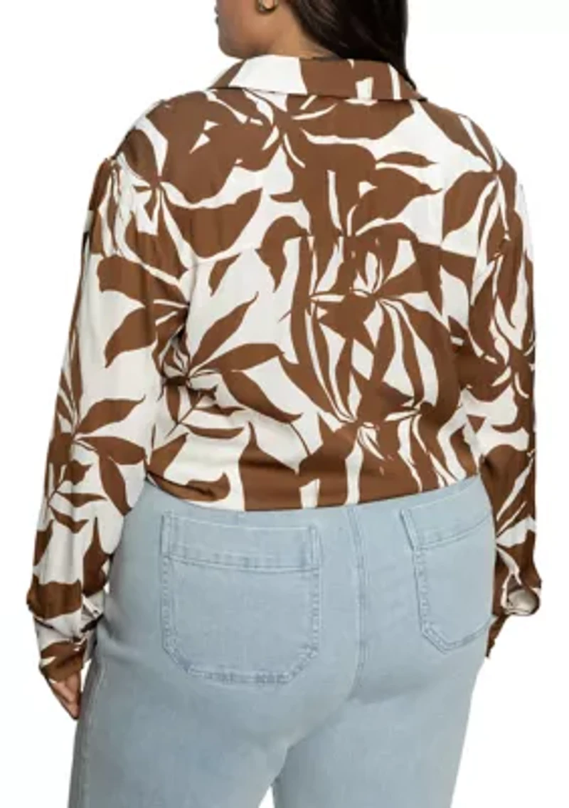 Plus Lover Printed Tie Front Blouse