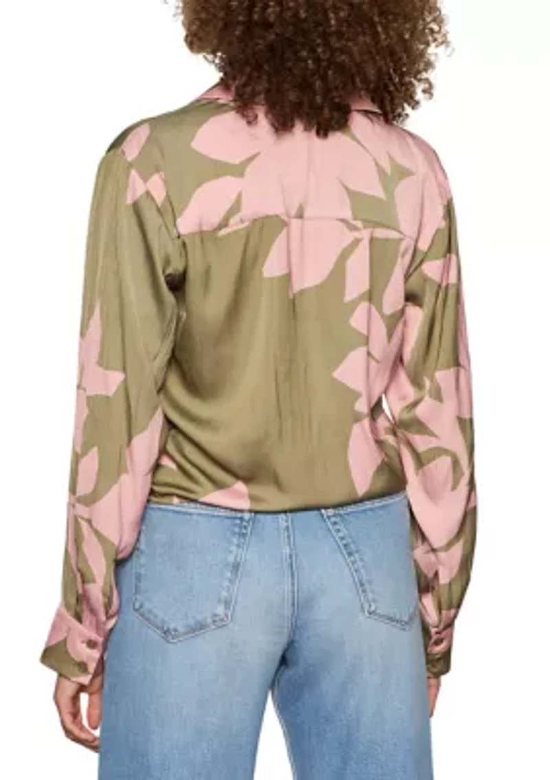 Plus Lover Printed Tie Front Blouse