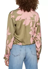 Plus Lover Printed Tie Front Blouse