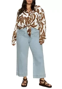 Plus Lover Printed Tie Front Blouse