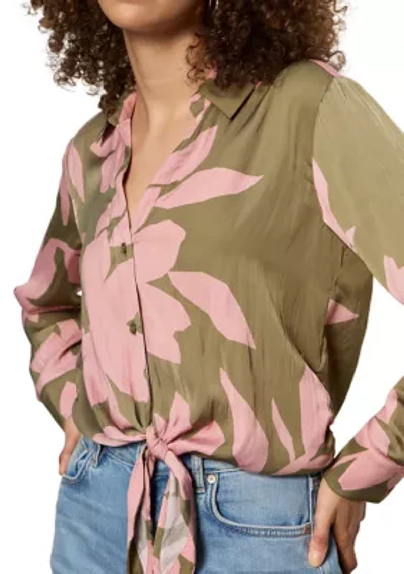 Plus Lover Printed Tie Front Blouse