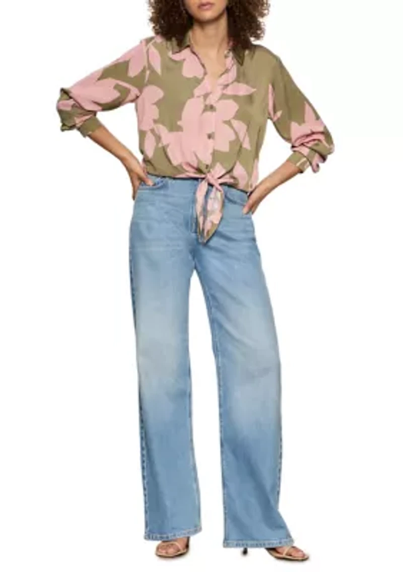 Plus Lover Printed Tie Front Blouse