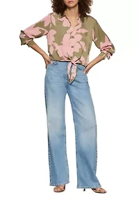 Plus Lover Printed Tie Front Blouse