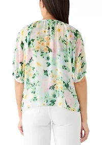 Women's Puff Sleeve Print Button Blouse