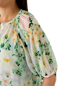 Women's Puff Sleeve Print Button Blouse