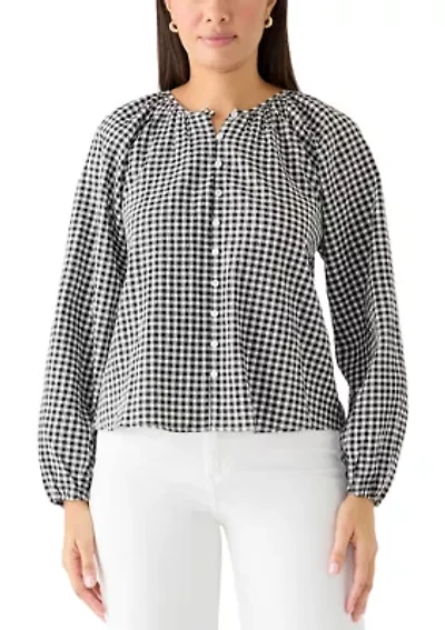 Women's Gingham Button Blouse