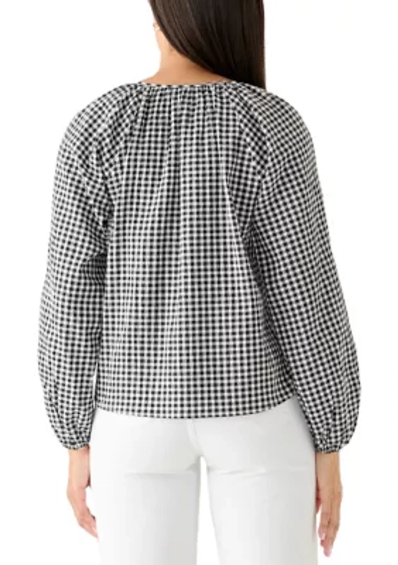 Women's Gingham Button Blouse