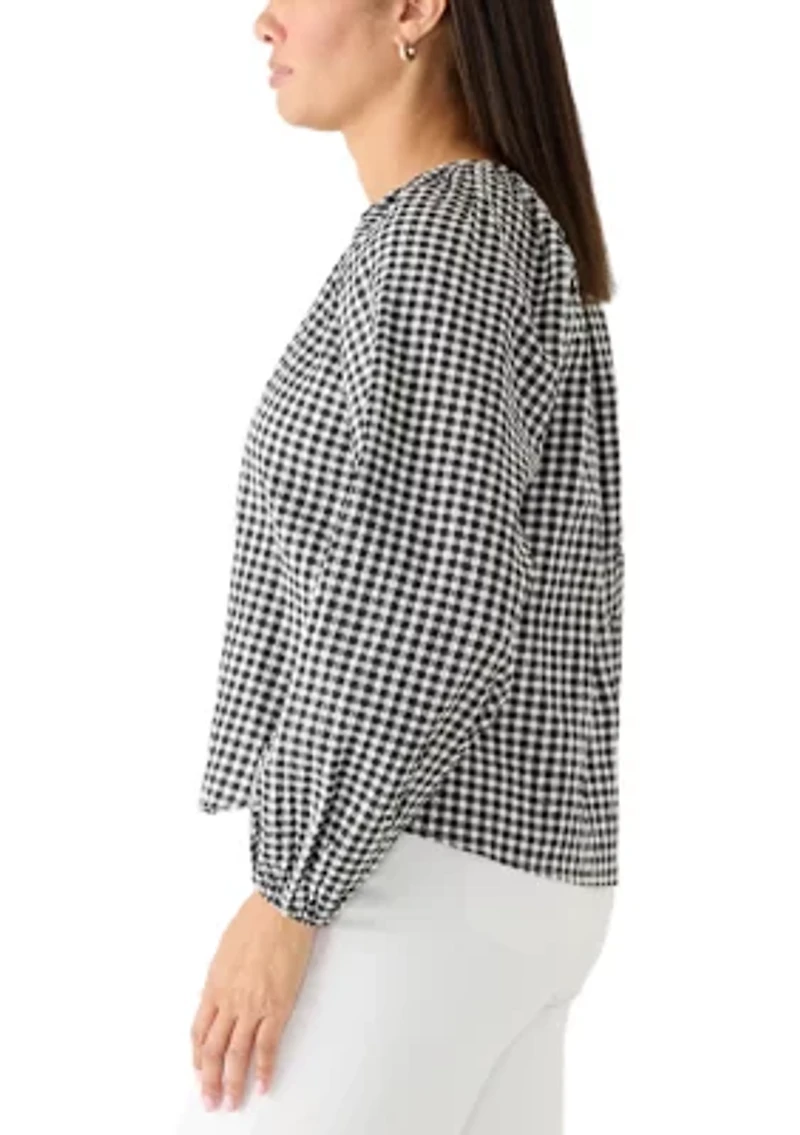 Women's Gingham Button Blouse