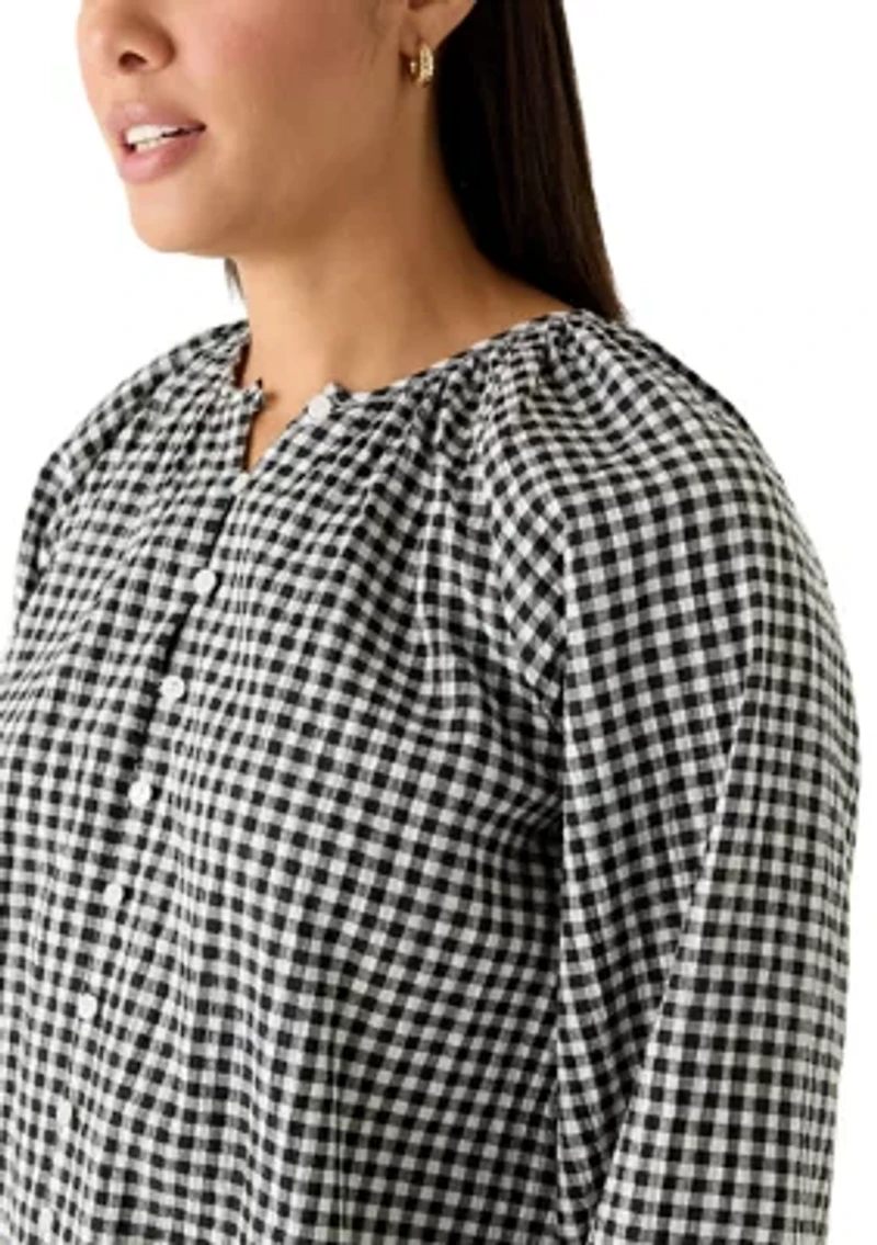 Women's Gingham Button Blouse