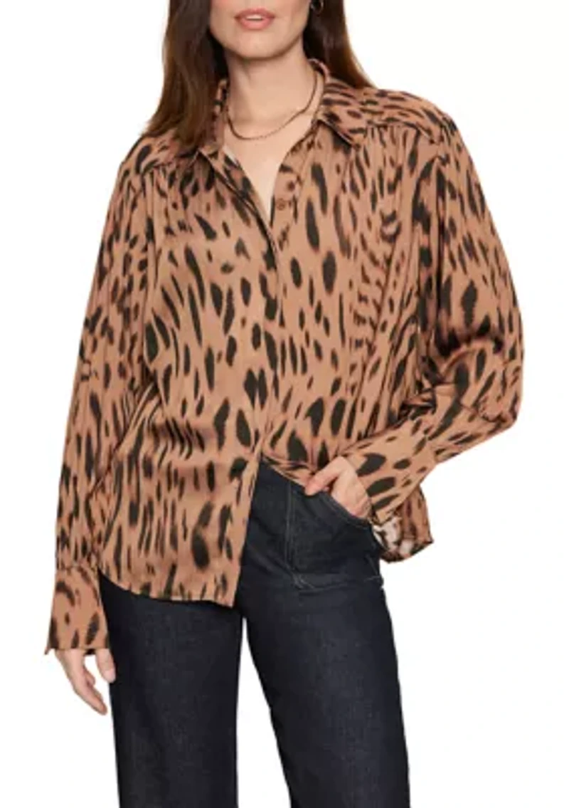 Women's Rebel Long Sleeve Button Front Animal Print Blouse