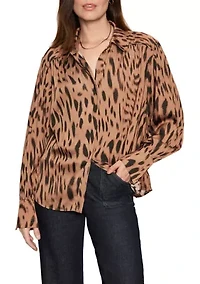 Women's Rebel Long Sleeve Button Front Animal Print Blouse