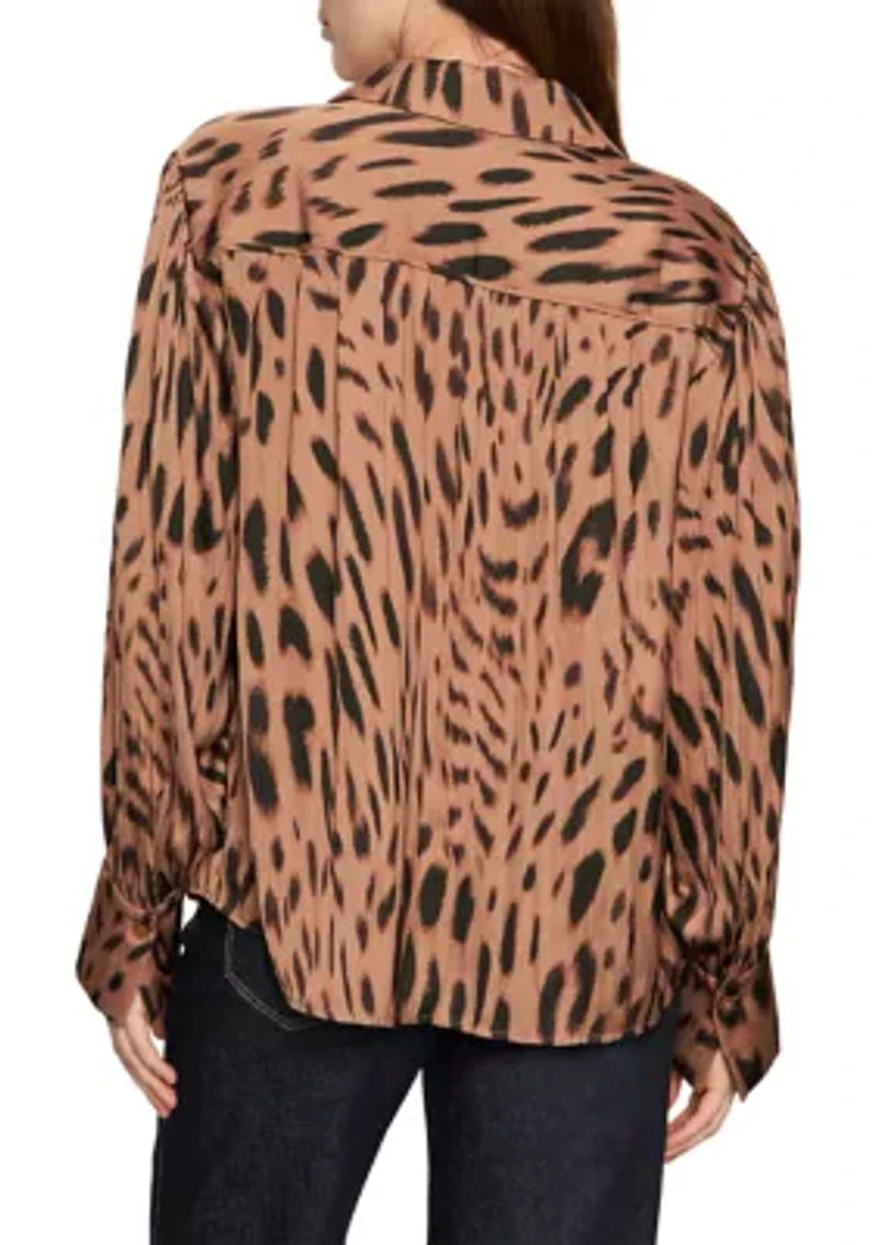 Women's Rebel Long Sleeve Button Front Animal Print Blouse