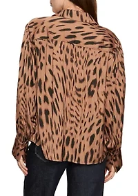 Women's Rebel Long Sleeve Button Front Animal Print Blouse