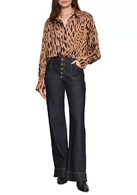 Women's Rebel Long Sleeve Button Front Animal Print Blouse