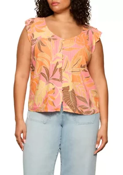 Plus Within Time Button Linen Shell Top