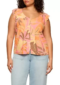 Plus Within Time Button Linen Shell Top