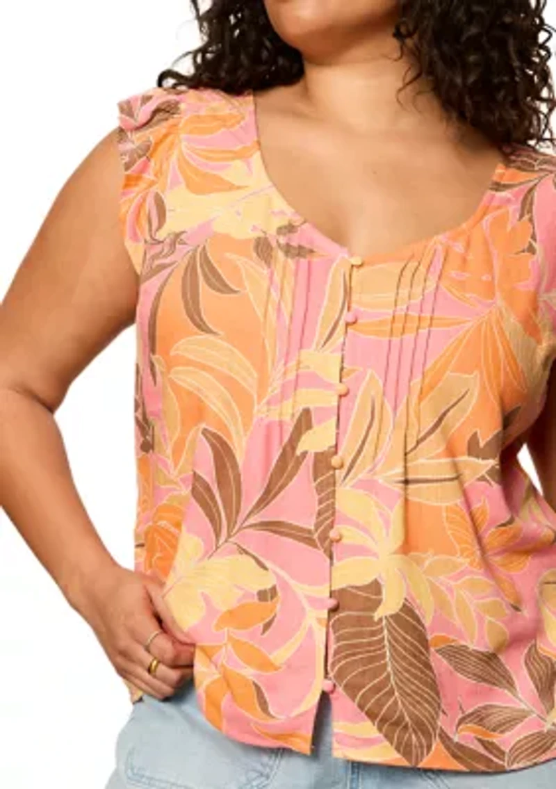 Plus Within Time Button Linen Shell Top