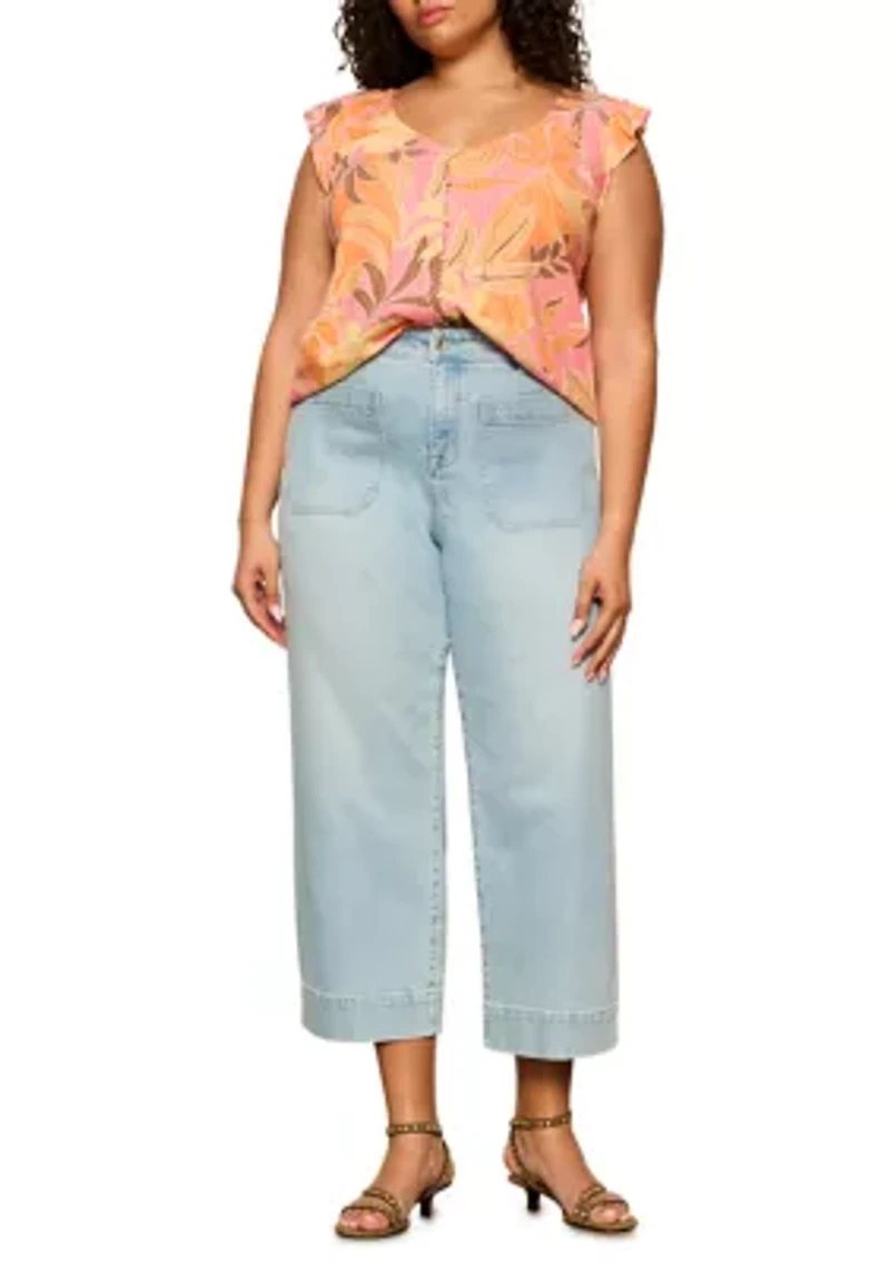 Plus Within Time Button Linen Shell Top