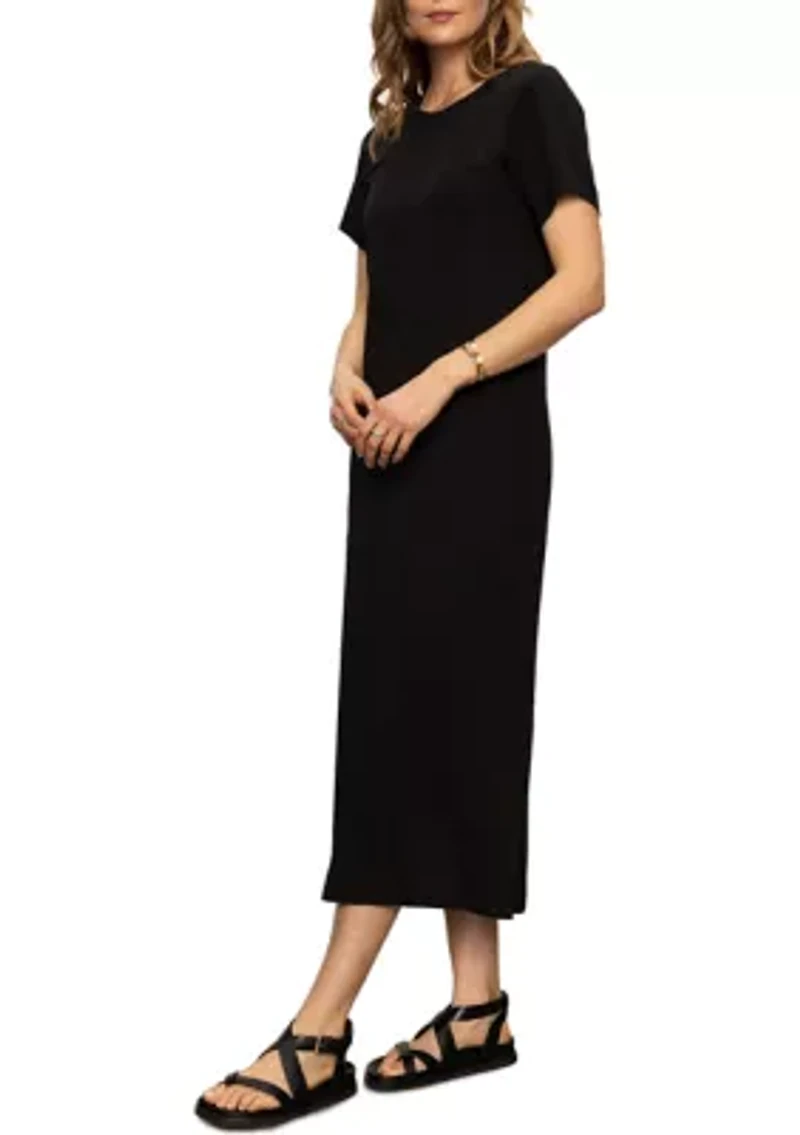 Women's Short Sleeve Maxi Dress with Back Slit