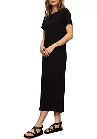 Women's Short Sleeve Maxi Dress with Back Slit