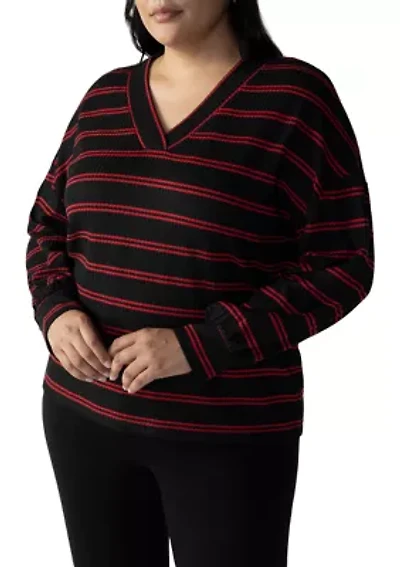 Plus Cozy V-Neck Waffle Tunic Top