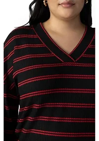 Plus Cozy V-Neck Waffle Tunic Top