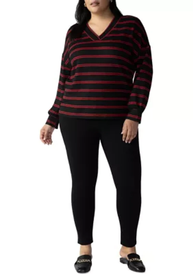 Plus Cozy V-Neck Waffle Tunic Top