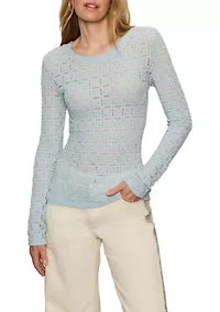 Women's Long Sleeve Tile Pucker Lace Perfect Top