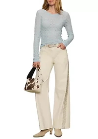 Women's Long Sleeve Tile Pucker Lace Perfect Top