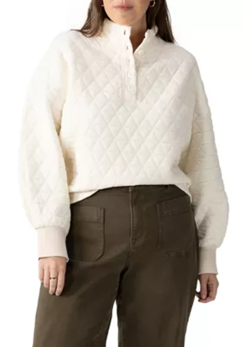 Plus Quilted Button Up Popover Sweatshirt