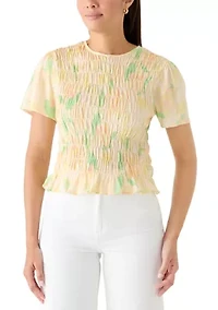 Women's Smocked Knit Print Top