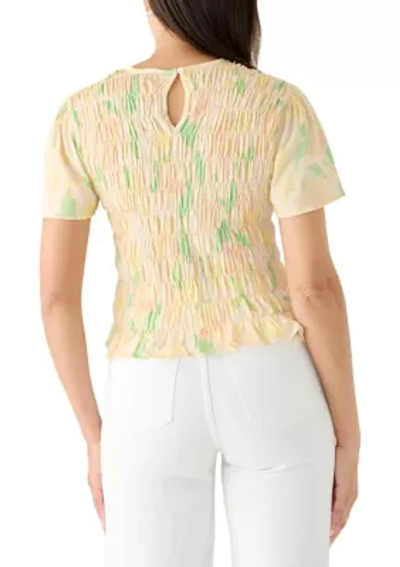 Women's Smocked Knit Print Top