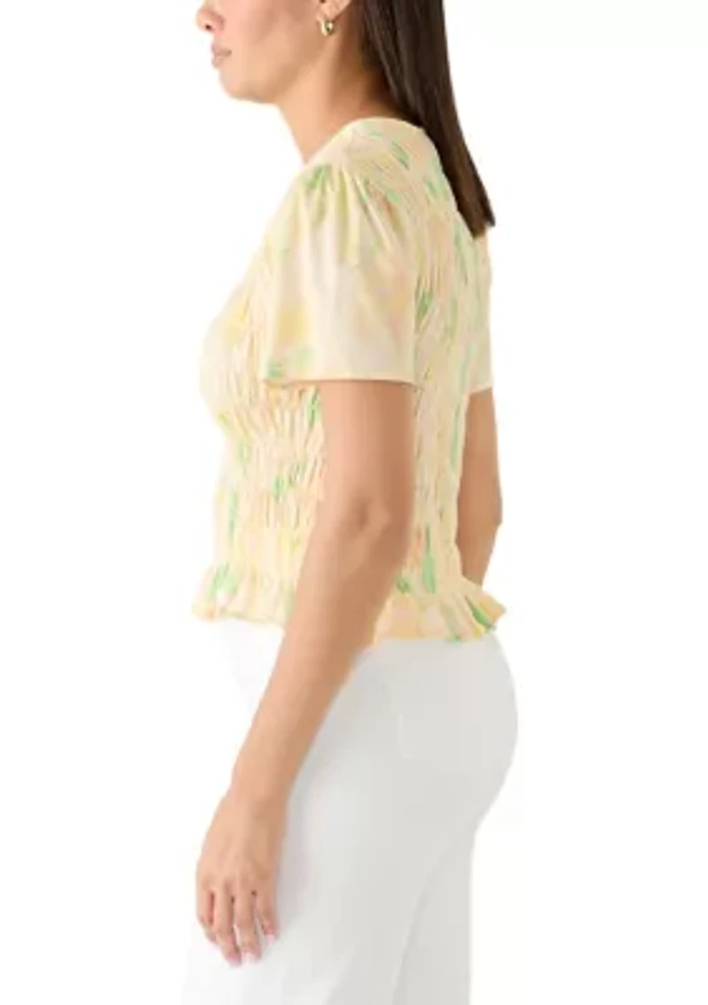 Women's Smocked Knit Print Top