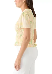 Women's Smocked Knit Print Top