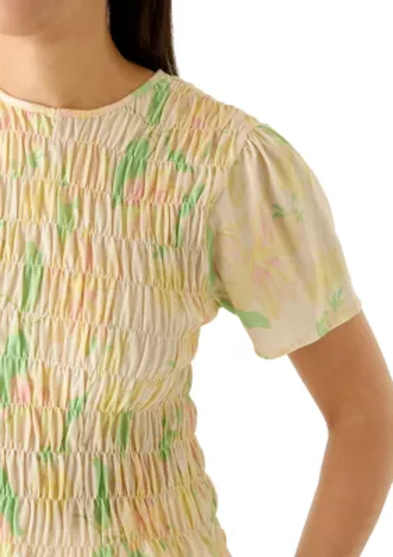 Women's Smocked Knit Print Top