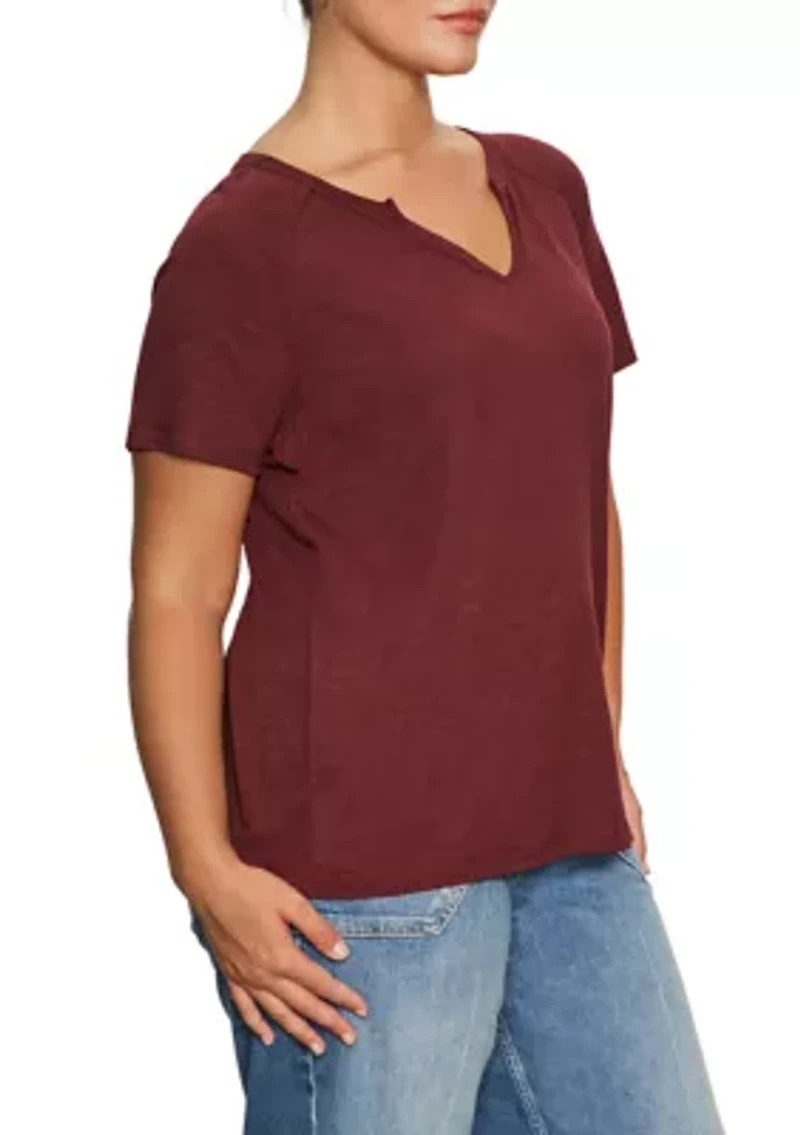 Plus Split Neck T-Shirt
