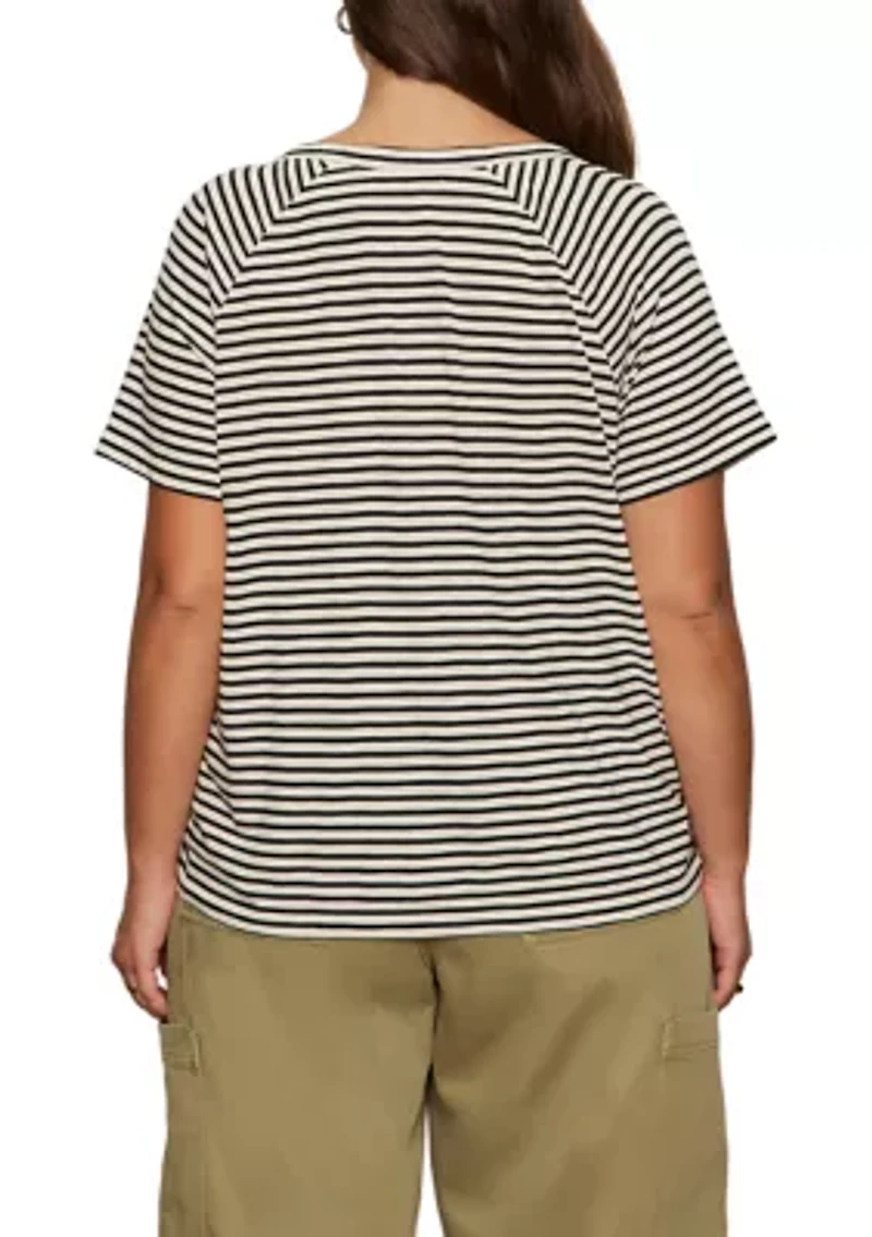 Plus Stripe Split Neck T-Shirt