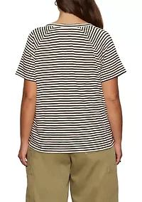 Plus Stripe Split Neck T-Shirt