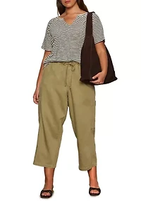 Plus Stripe Split Neck T-Shirt
