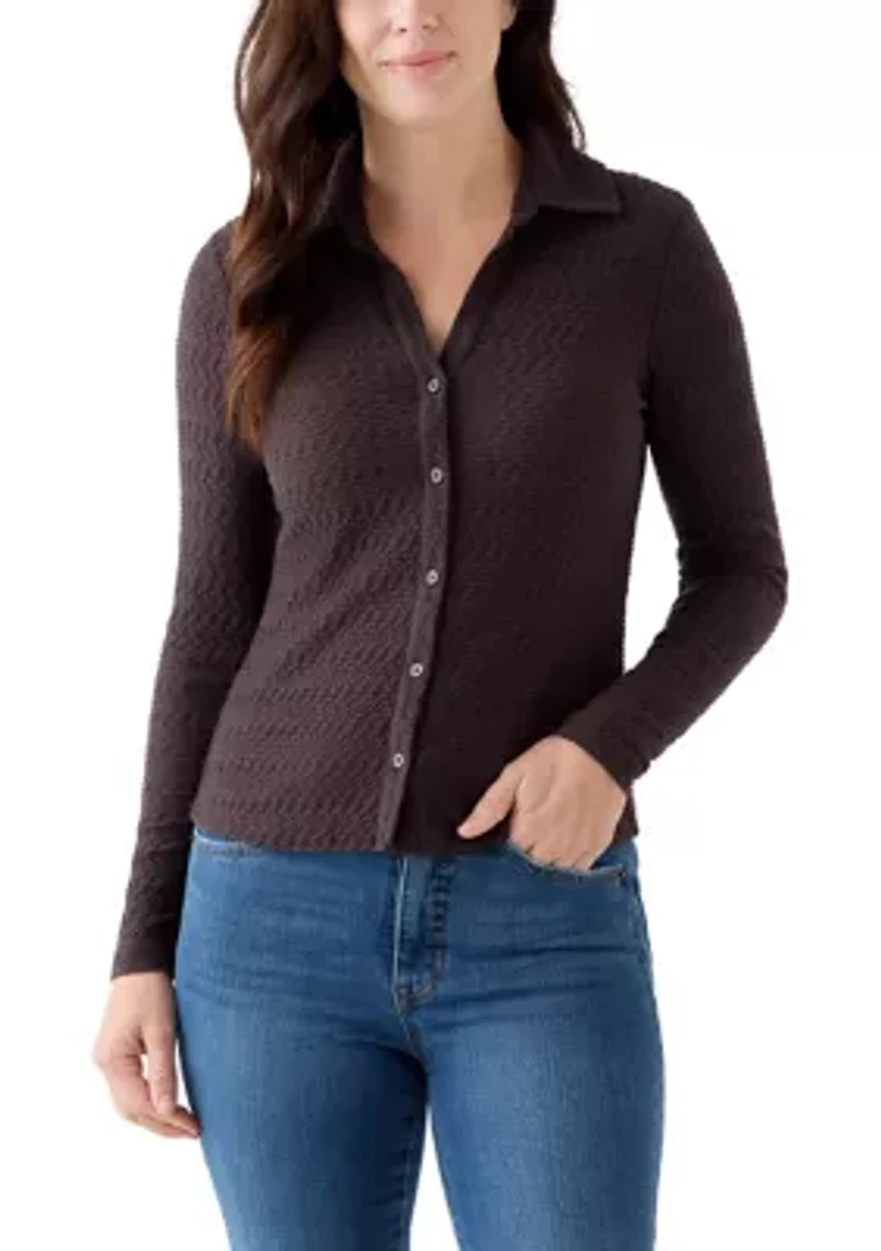 Women's Dreamgirl Textured Knit Button Up Top